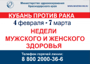На Кубани в рамках профпроекта «Кубань против рака» пройдут недели мужского и женского здоровья